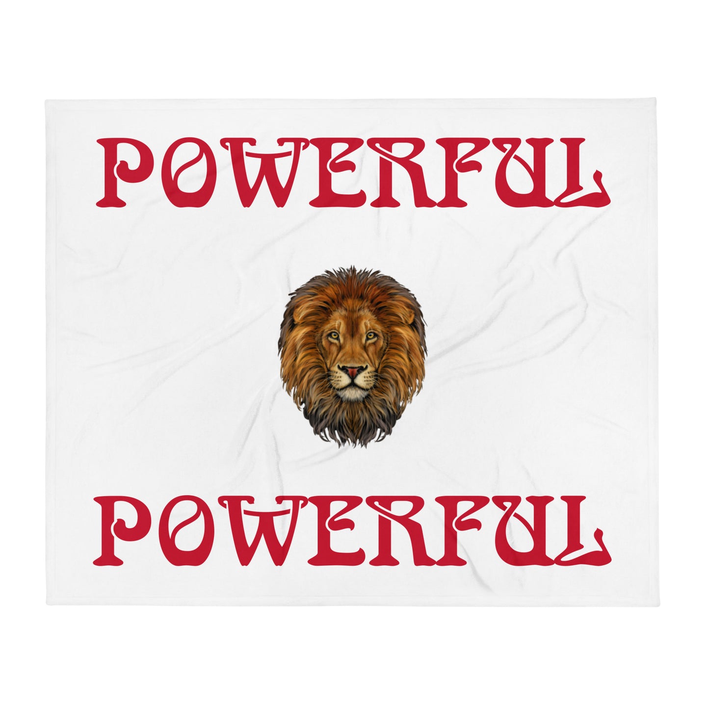 “POWERFUL”White Throw Blanket W/Red Font