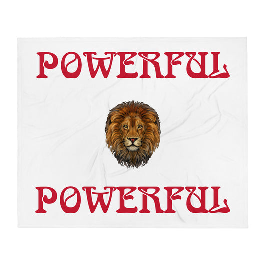 “POWERFUL”White Throw Blanket W/Red Font