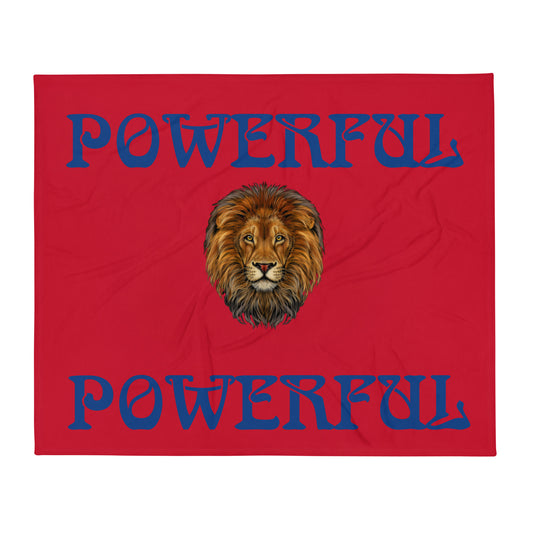 “POWERFUL”Red Throw Blanket W/Blue Font