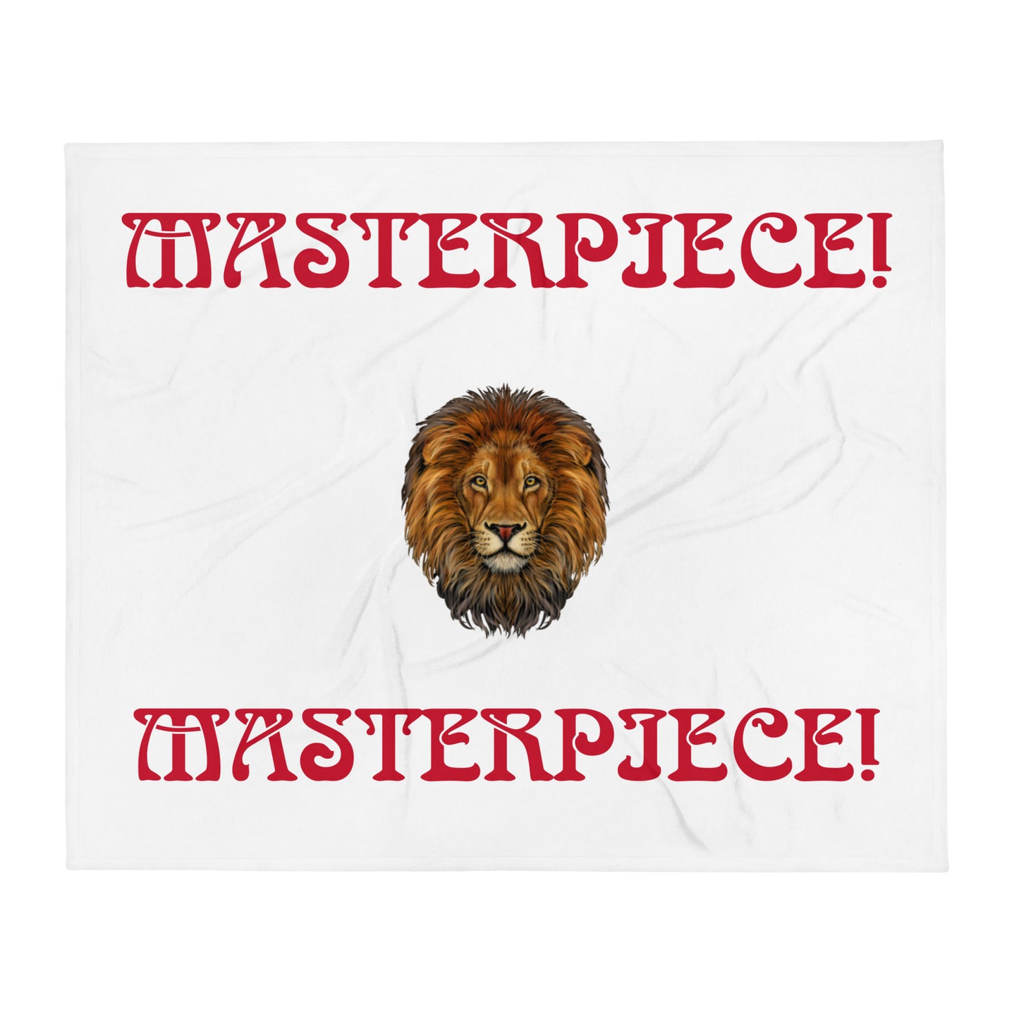 “MASTERPIECE!”White Throw Blanket W/Red Font