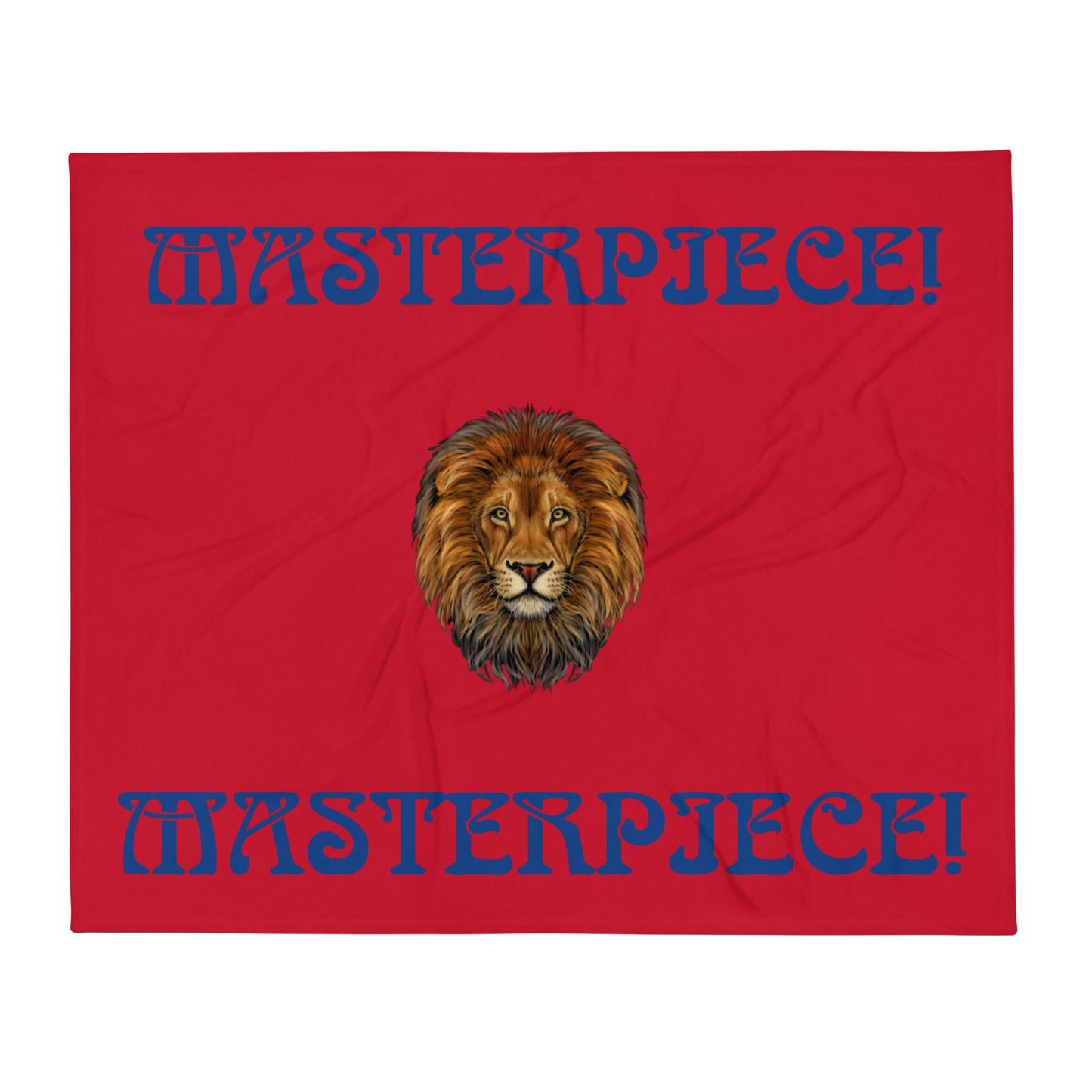 “MASTERPIECE!”Red Throw Blanket W/Blue Font