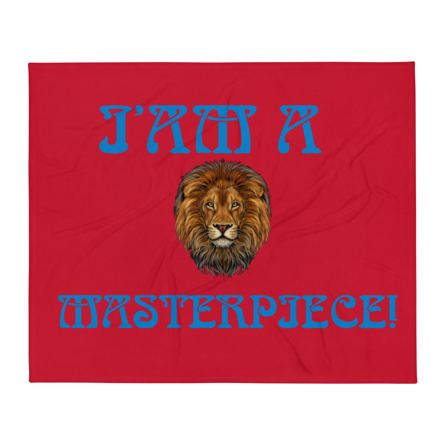 “I’AM A MASTERPIECE!"Red Throw Blanket W/Blue Font