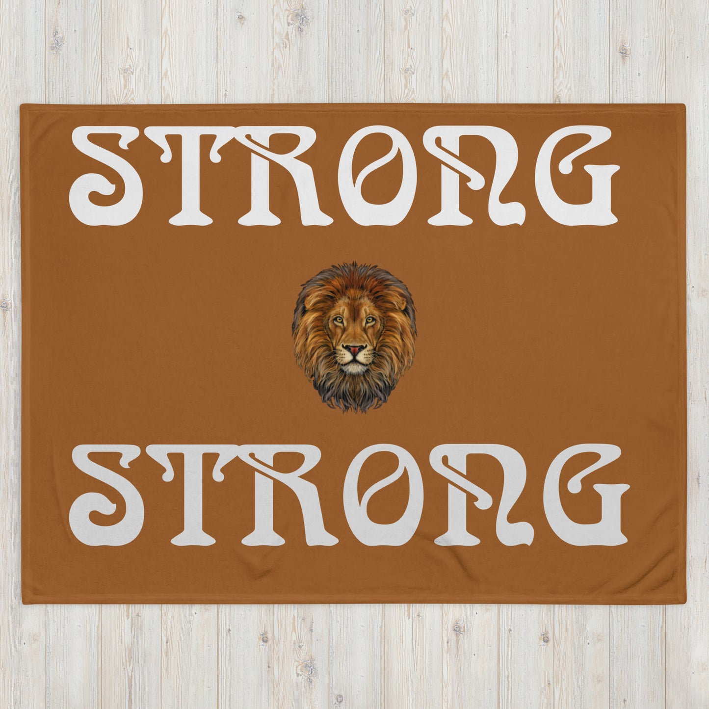 "STRONG"Brown Throw Blanket W/White Font