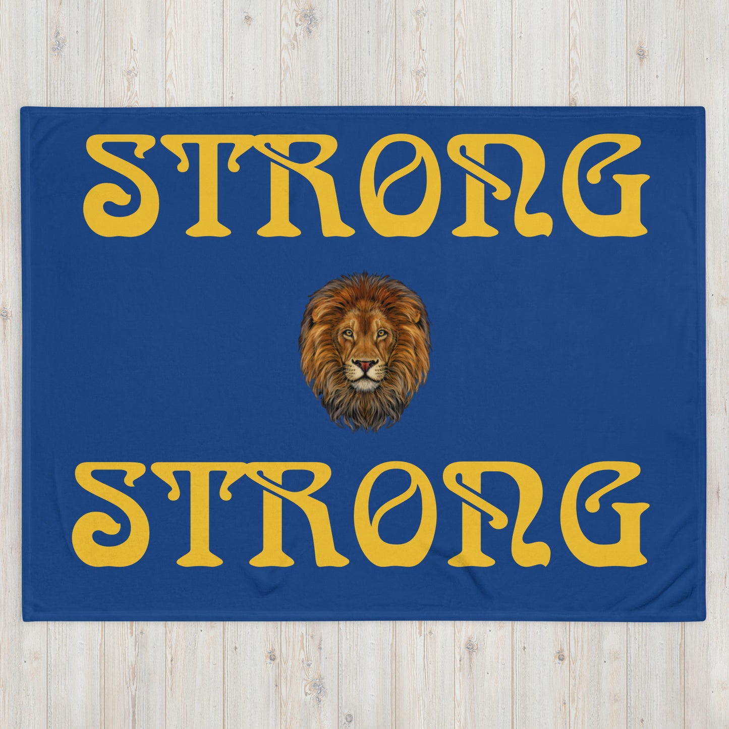 "STRONG"Navy Blue Throw Blanket W/Yellow Font