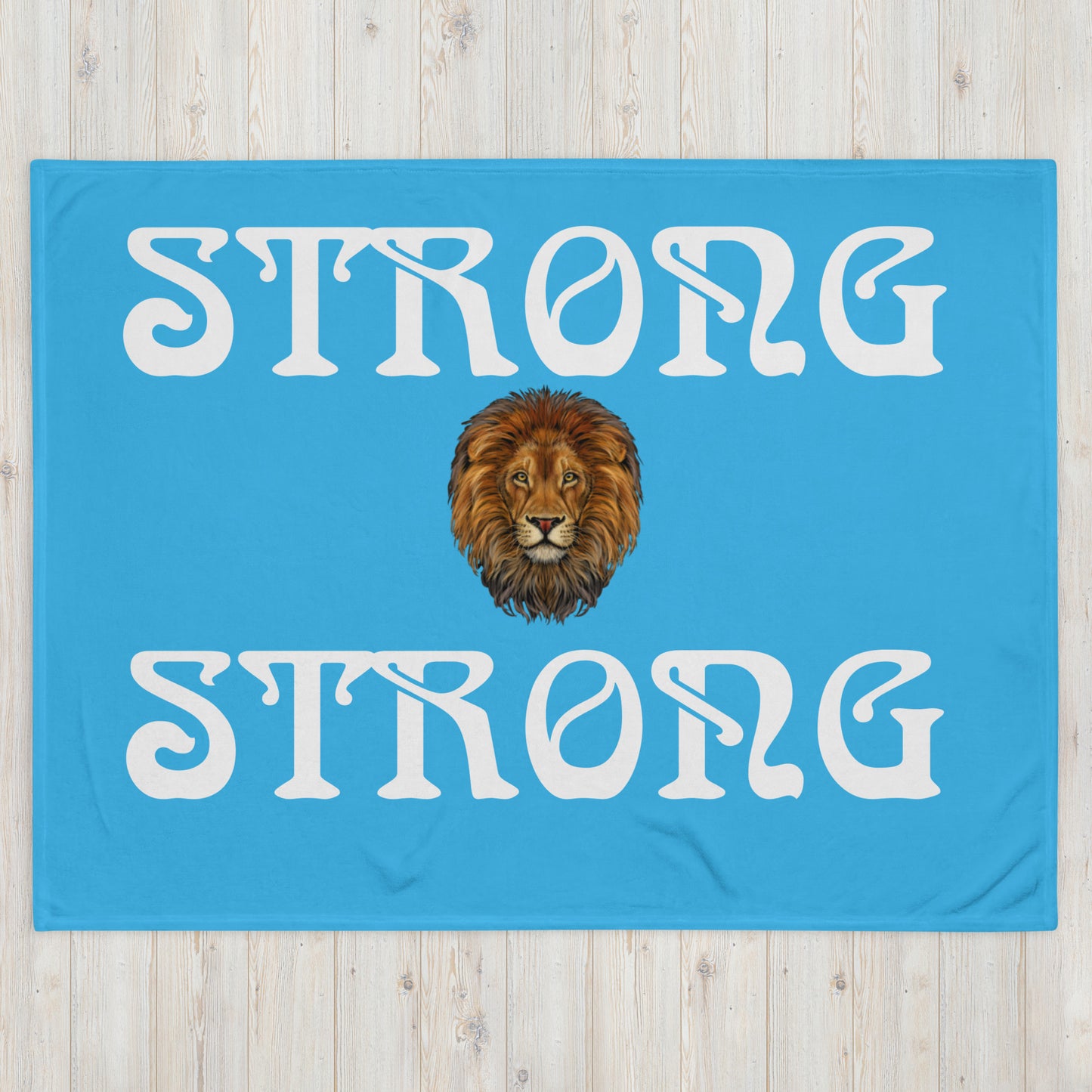 "STRONG"SkyBlue Throw Blanket W/ White Font