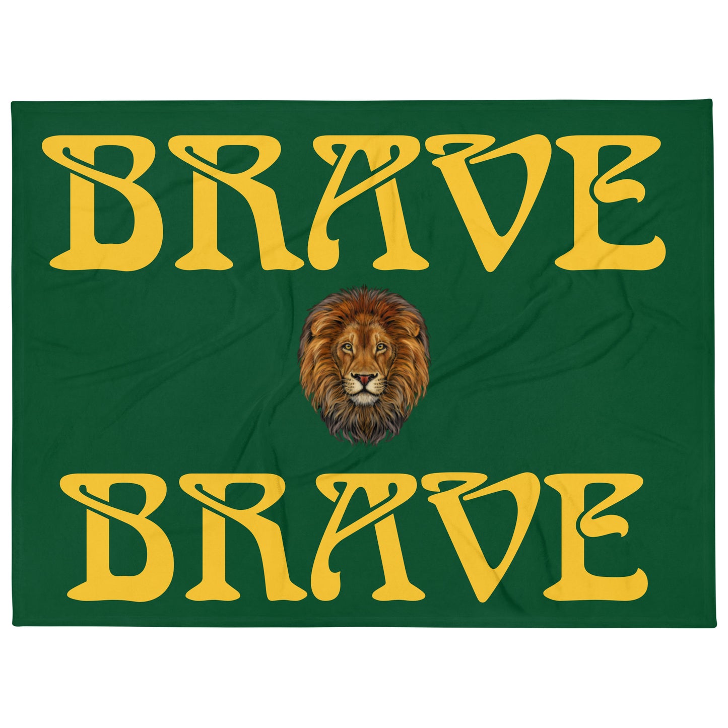 “BRAVE”Green Throw Blanket W/Yellow Font