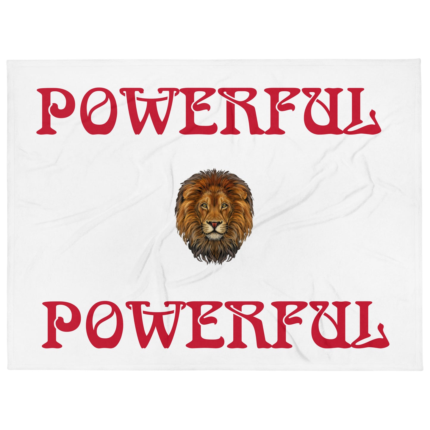 “POWERFUL”White Throw Blanket W/Red Font