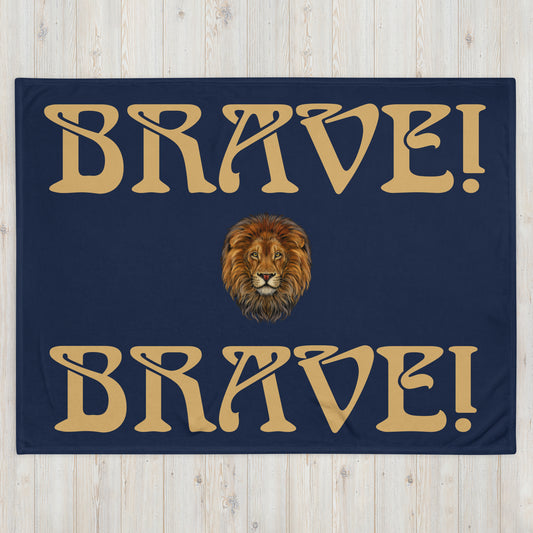 “BRAVE!”Navy Throw Blanket W/Fawn Font