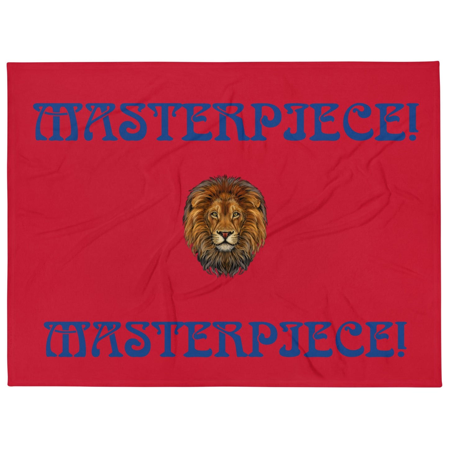 “MASTERPIECE!”Red Throw Blanket W/Blue Font