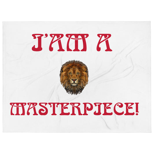 “I’AM A MASTERPIECE!”White Throw Blanket W/Red Font