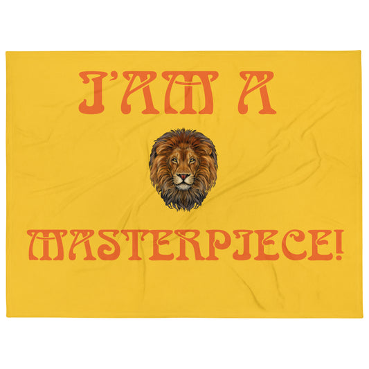 “I’AM A MASTERPIECE!”Yellow Throw Blanket W/Orange Font