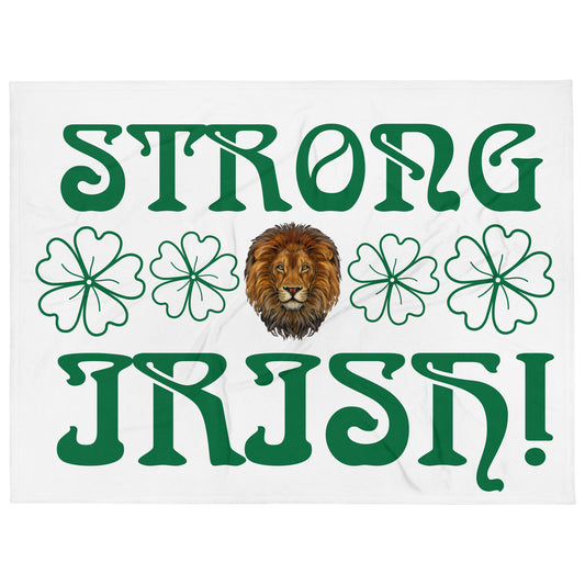 “STRONG,IRISH!”White Throw Blanket W/Green Font