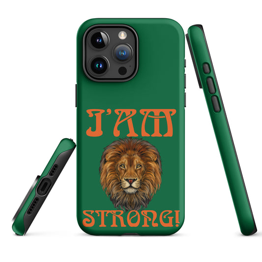 “I’AM STRONG!” Green Tough Case for iPhone® W/Orange Font