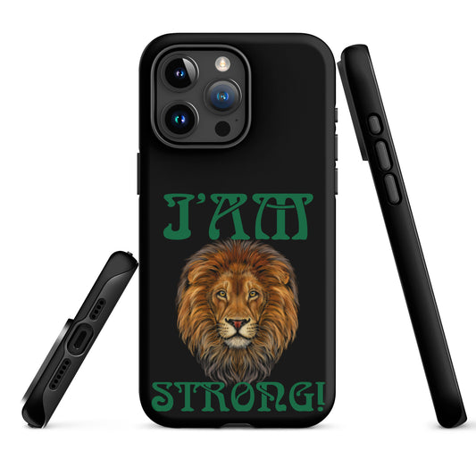 “I’AM STRONG!” Black Tough Case for iPhone® W/Green Font
