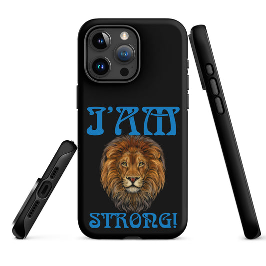 “I’AM STRONG!” Black Tough Case for iPhone® W/Navy Blue Font