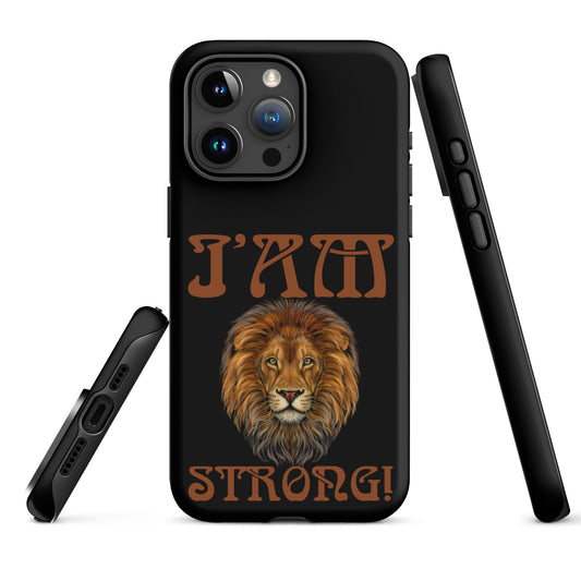 “I’AM STRONG!” Black Tough Case for iPhone® W/Brown Font