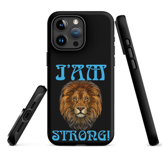 “I’AM STRONG!” Black Tough Case for iPhone® W/SkyBlue Font