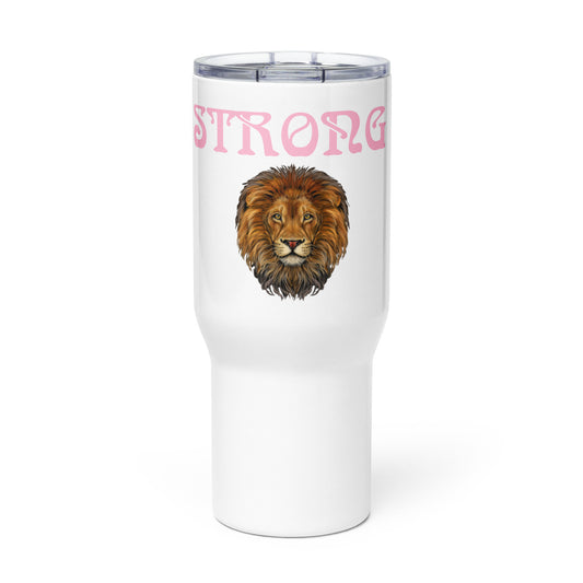 "STRONG"White Travel Mug W/Cotton Candy Font