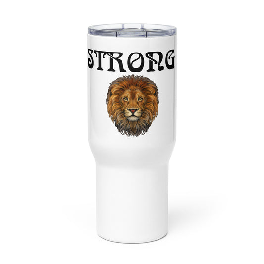 "STRONG"White Travel Mug W/Black Font
