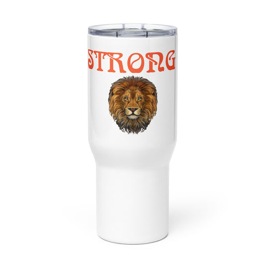 "STRONG"White Travel Mug W/Orange Font