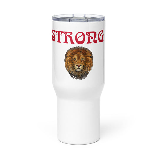 “STRONG”White Travel Mug W/Red Font
