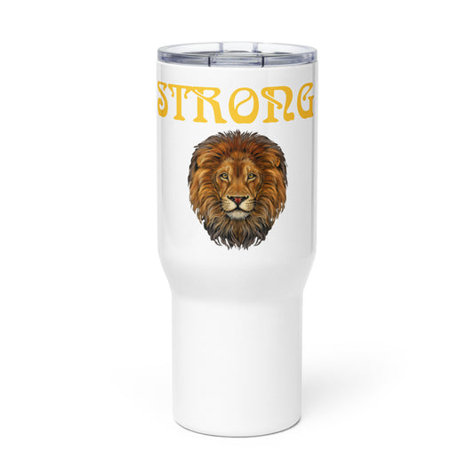 "STRONG"White Travel Mug W/Yellow Font