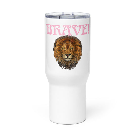 “BRAVE”White Travel Mug W/Cotton Candy Font