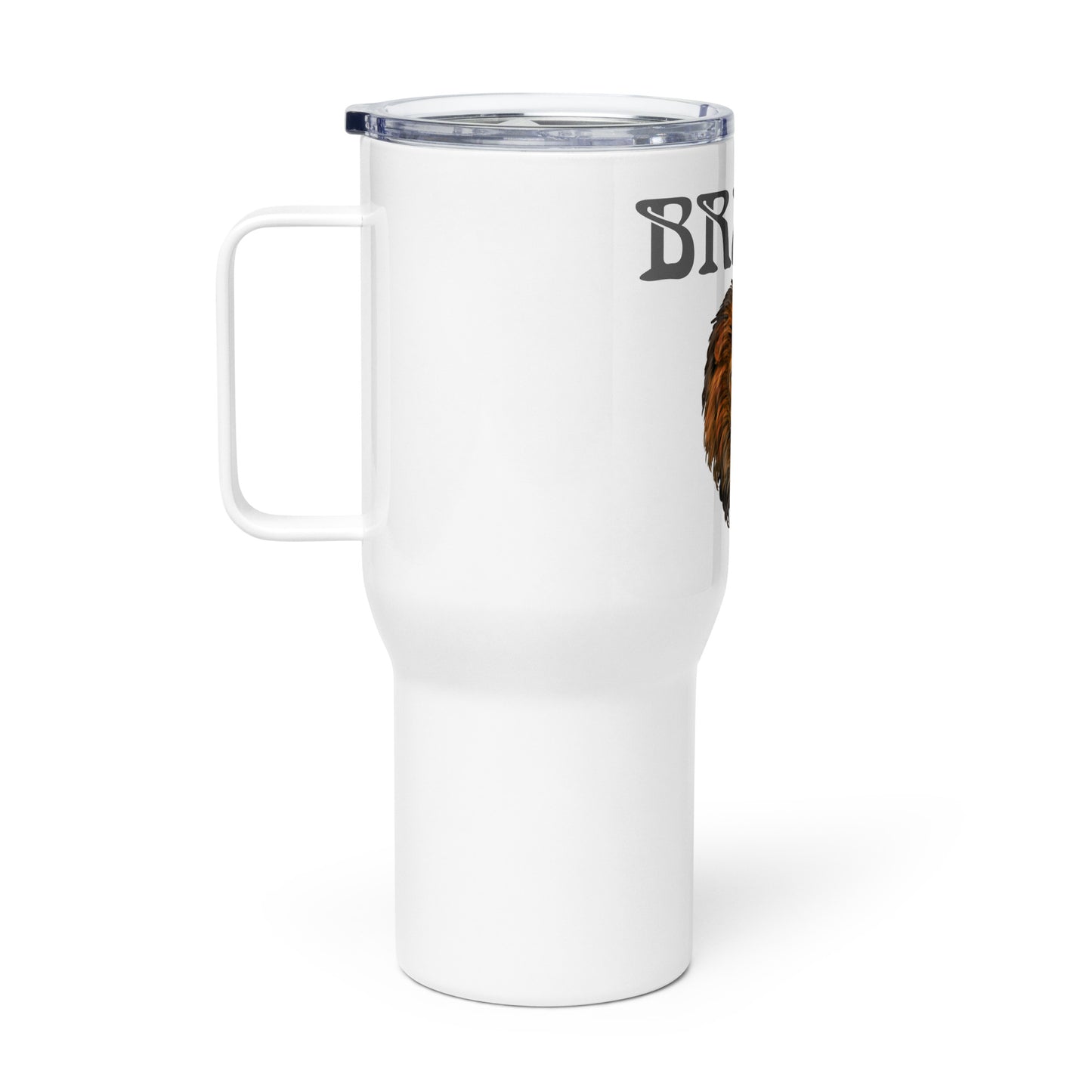 “BRAVE”White Travel Mug W/Grey Font