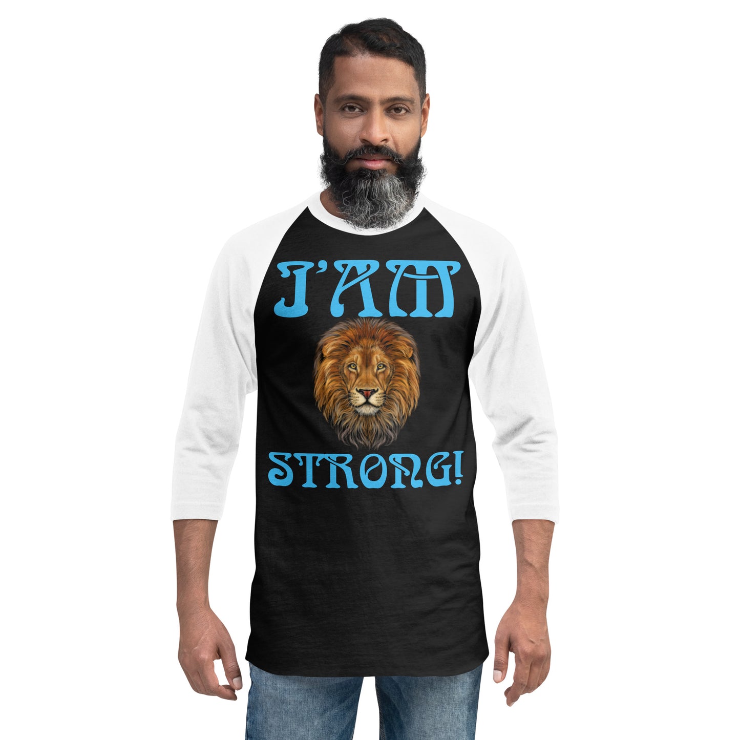 “I’AM STRONG!”3/4 Sleeve Raglan Shirt W/SkyBlue Font