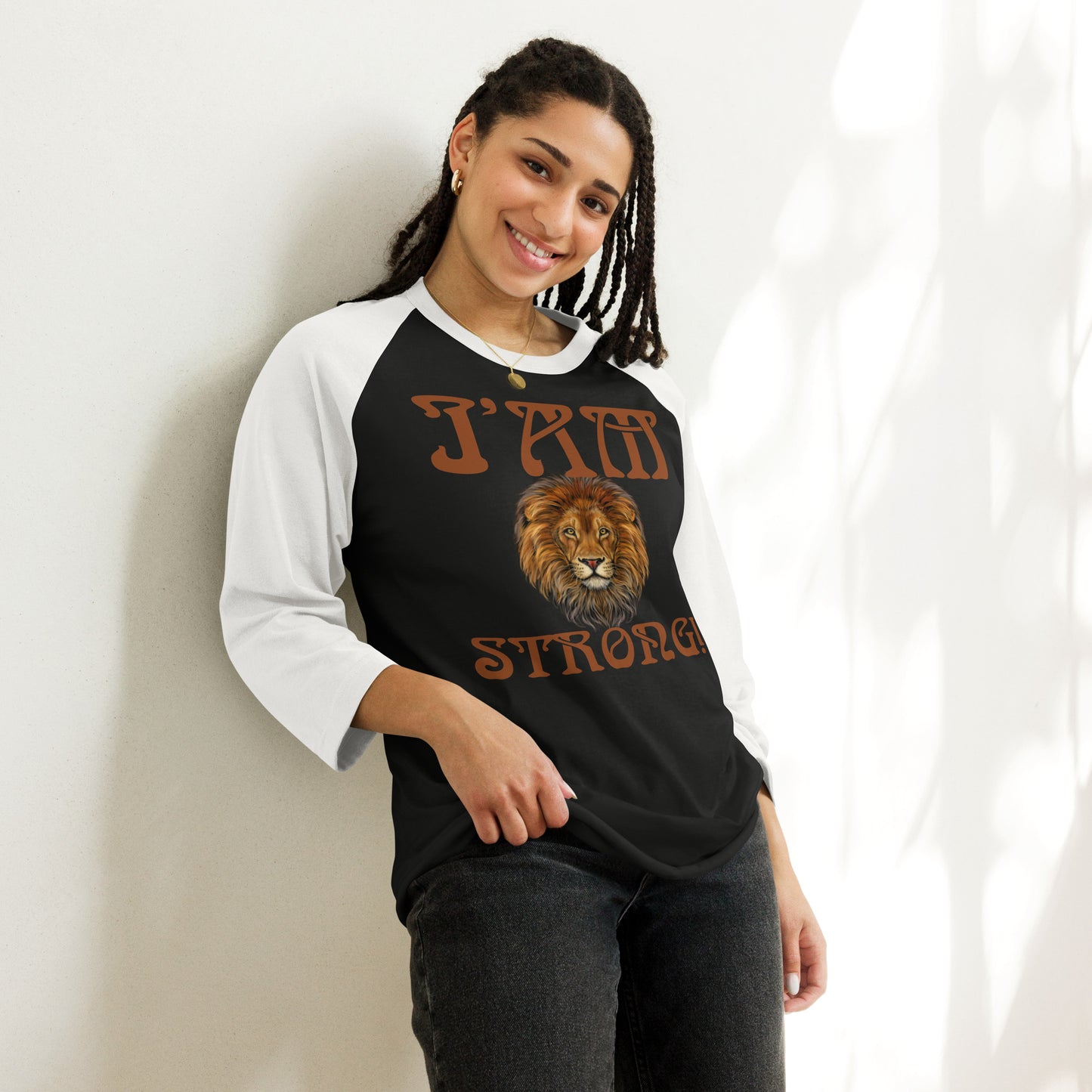 “I’AM STRONG!” 3/4 Sleeve Raglan Shirt W/Brown Font