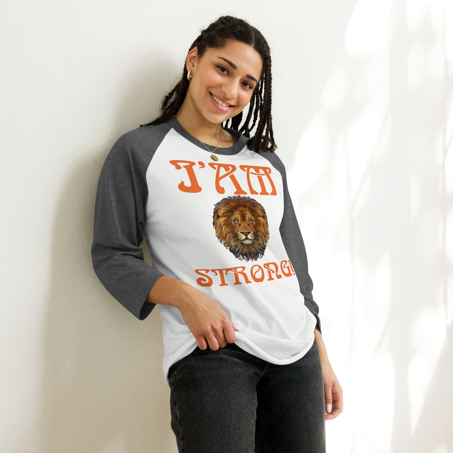 “I’AM STRONG!” 3/4 Sleeve Raglan Shirt W/Orange Font