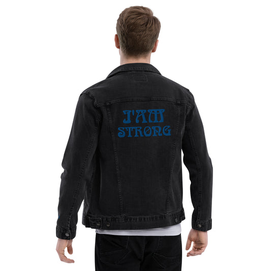 "I'AM STRONG"Unisex Denim Jacket W/Blue Font