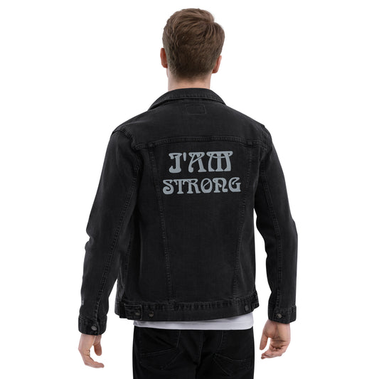 “IAM STRONG”Unisex Denim Jacket W/Silver Font