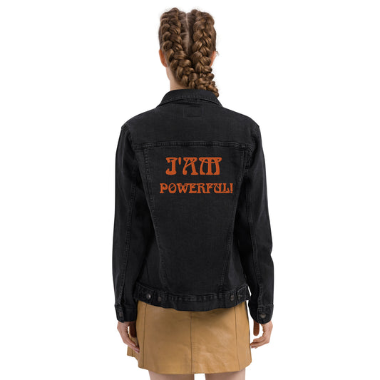 “IAM POWERFUL!"Unisex Denim Jacket W/Orange Font