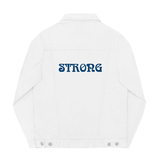 “STRONG”Unisex Denim Jacket W/Navy Blue Font