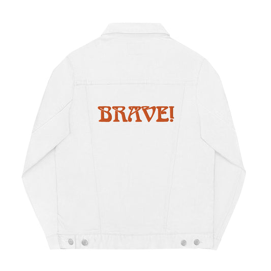 “BRAVE!”Unisex Denim Jacket W/Orange Font