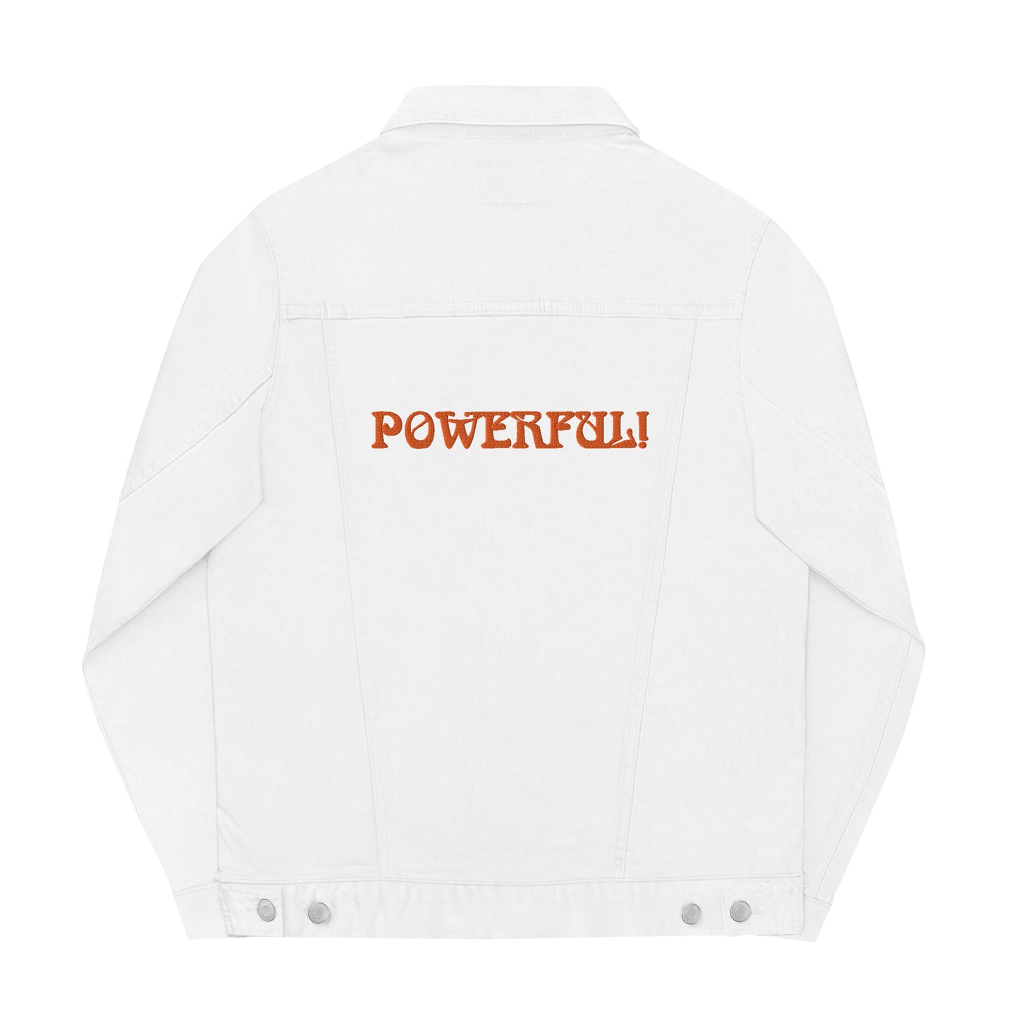 “POWERFUL!”Unisex Denim Jacket W/Orange Font