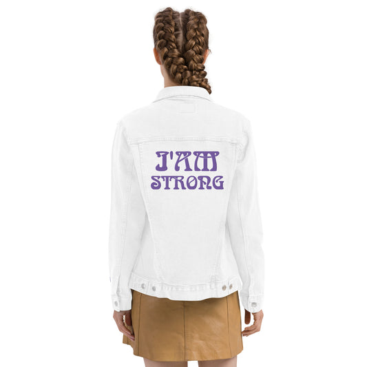 “IAM STRONG”Unisex Denim Jacket W/Purple Font