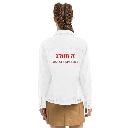 "I'AM A MASTERPIECE!"Unisex Denim Jacket W/Red Font