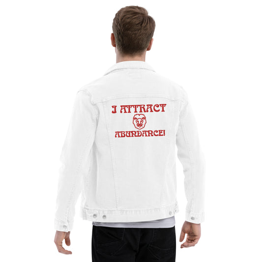 “I ATTRACT ABUNDANCE!” Unisex DenimJacket W/Red Font