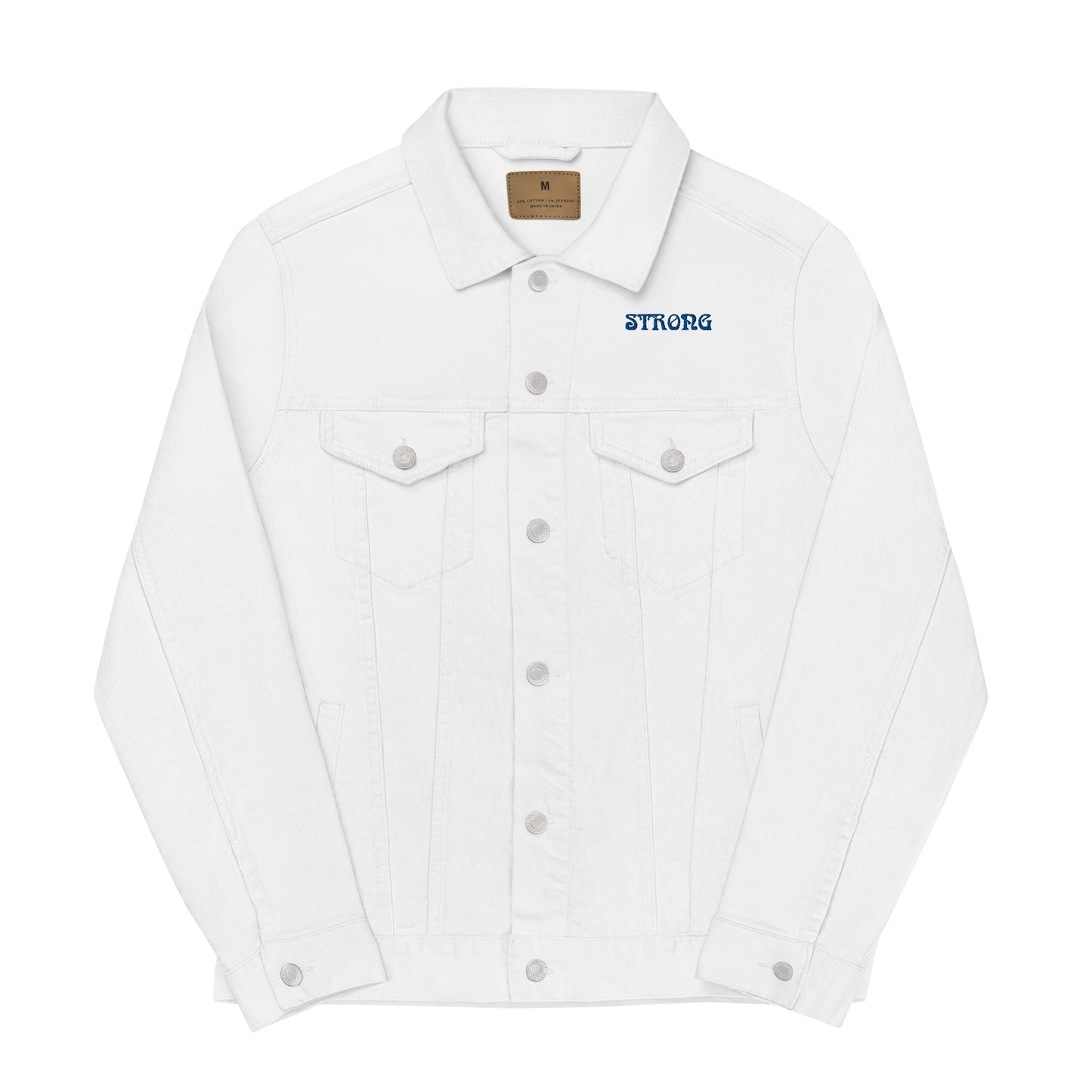 “STRONG”Unisex Denim Jacket W/Navy Blue Font