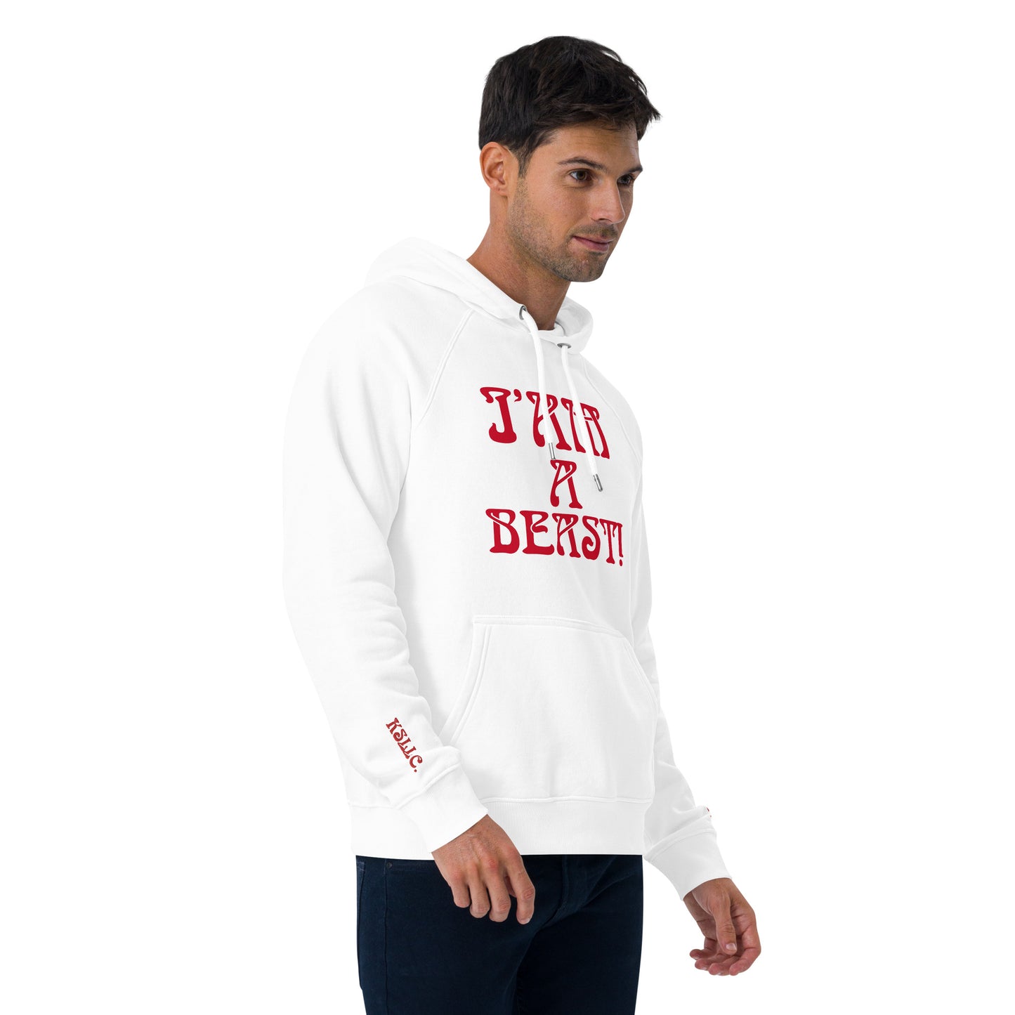 “I’AM A BEAST!” Men’s Eco Raglan Hoodie W/Red Font