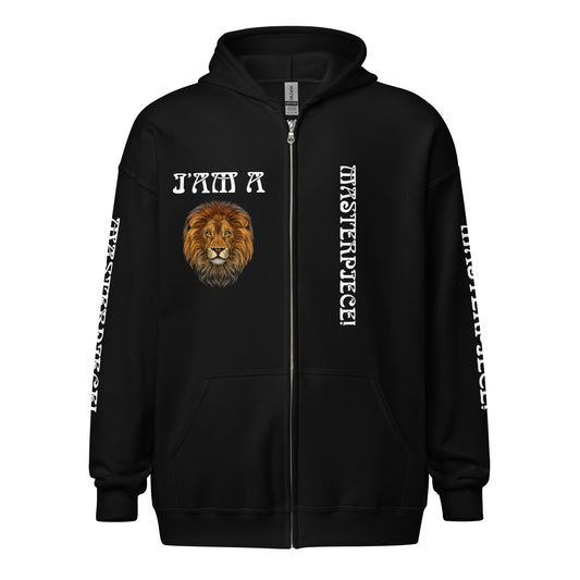 “IAM A MASTERPIECE!"Unisex Heavy Blend zip Hoodie W/White Font