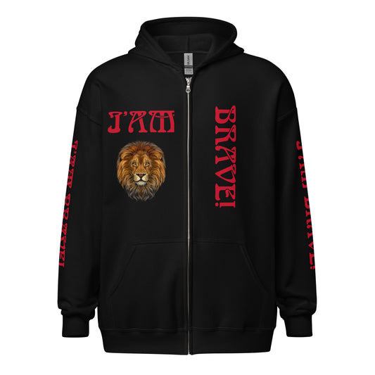 “I’AM BRAVE!"UnisexHeavy Blend Zip Hoodie W/Red Font
