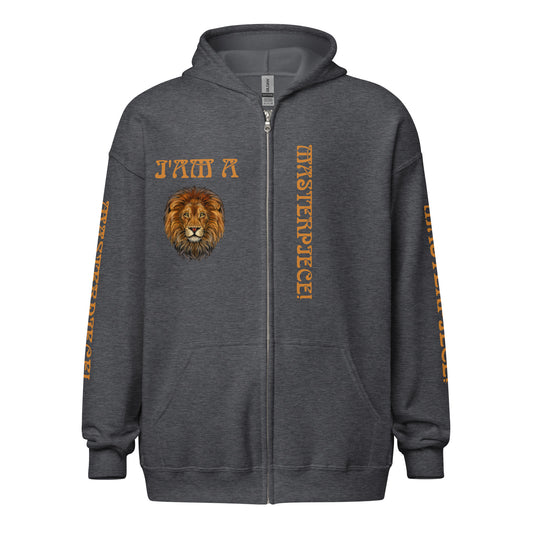 “IAM A MASTERPIECE!”Unisex Heavy Blend Zip Hoodie W/Bronze Font