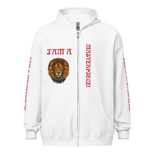 “I’AM A MASTERPIECE!”Unisex Heavy Blend Zip Hoodie W/Red Font