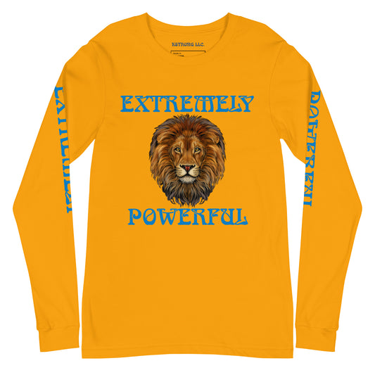 “EXTREMELY POWERFUL”Unisex Long Sleeve Tee W/Blue Font