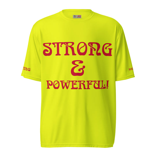 “STRONG&POWERFUL!”Unisex Performance Crew Neck T-Shirt W/Red Font