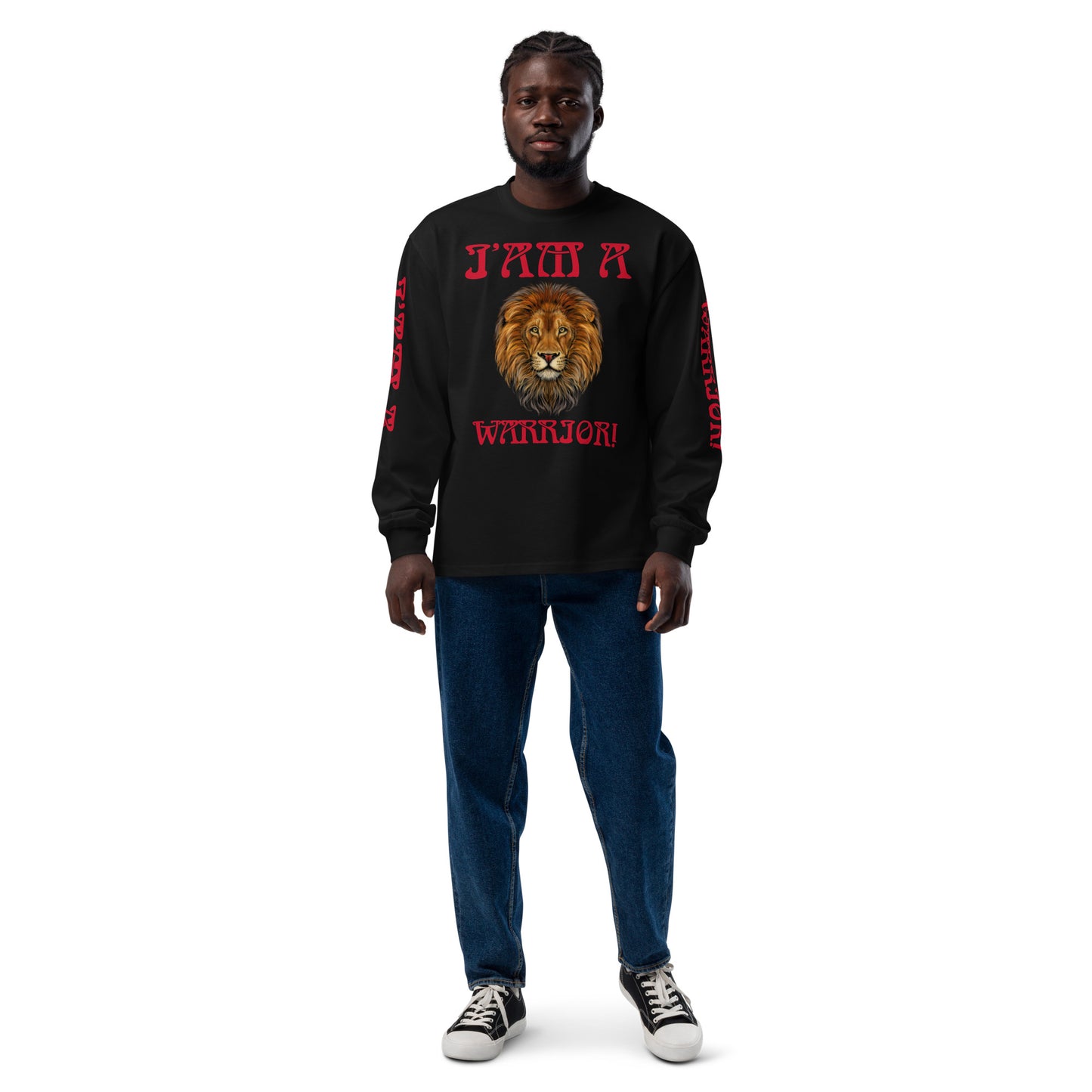 “I’AM A WARRIOR!”Premium Heavyweight Long Sleeve Shirt W/Red Font