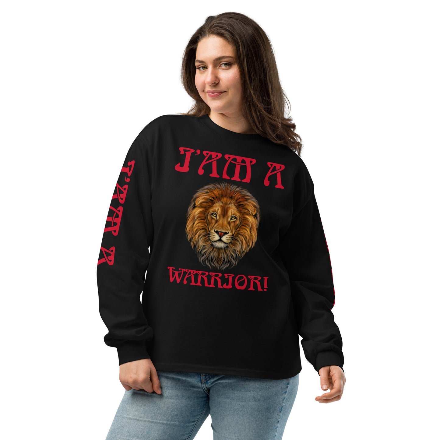 “I’AM A WARRIOR!”Premium Heavyweight Long Sleeve Shirt W/Red Font